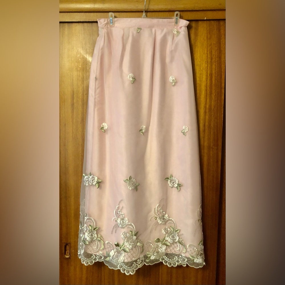 Beautiful long skirt chiffon over pink raw silk